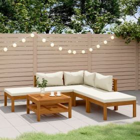 6 Piece Patio Lounge Set with Cream Cushion Solid Acacia Wood