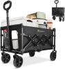 RAINBEAN Collapsible Wagon Cart Foldable Heavy Duty Folding Wagon Large Capacity Shopping Cart Utility for Camping Garden Beach Sports Fishing, Black