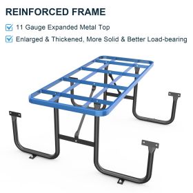 72" Expanded Metal Rectangular Picnic Table, Blue With Umbrella Hole