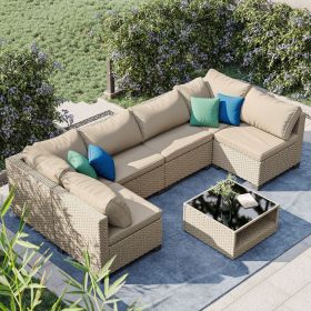 8-Piece Patio Furniture Set, All-Weather Boho Outdoor Conversation Set Sectional Sofa with Water Resistant Grey Thick Cushions