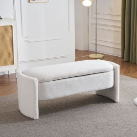 Elegant Long - shaped Storage Ottoman Bench of boucle material with Simple and Grand Design, White