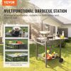 VEVOR Outdoor Grill Dining Cart with Double-Shelf, BBQ Movable Food Prep Table, Multifunctional Foldable Iron Table Top, Portable Modular Carts for Pi