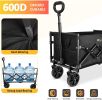 RAINBEAN Collapsible Wagon Cart Foldable Heavy Duty Folding Wagon Large Capacity Shopping Cart Utility for Camping Garden Beach Sports Fishing, Black