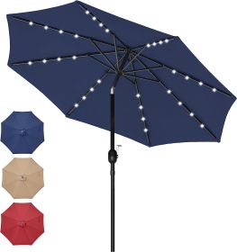 9' Solar Umbrella 32 LED Lighted Patio Umbrella Table Market Umbrella with Push Button Tilt/Crank Outdoor Umbrella for Garden, Deck, Backyard and (Color: as Pic)