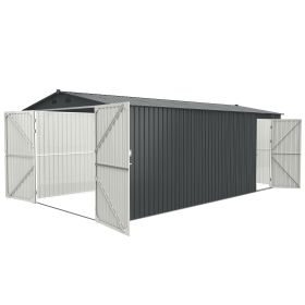 Outdoor Storage Shed 20x10 FT, Metal Garden Shed Backyard Utility Tool House Building with 2 Doors and 4 Vents for Car,Truck,Bike, Garbage Can,To (Color: as Pic)