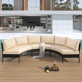 U_STYLE Patio Furniture Set, 3 Piece Curved Outdoor Conversation Set, All Weather Sectional Sofa with Cushions (Color: as Pic)