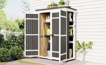[Video Provided] TOPMAX Outdoor 5.5ft Hx4.1ft L Wood Storage Shed, Garden Tool Cabinet with Waterproof Asphalt Roof, Four Lockable Doors (Color: as Pic)