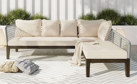 TOPMAX Modern 5-Person Outdoor Seating Group with Cushions Rope Waved Patio Sofa Set for Garden, Lawn, Poolside, L-Shaped, Gray+Beige (Color: as Pic)