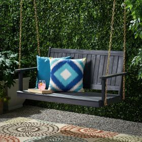 Outdoor  Modern Acacia Wood Porch Swing (Color: Dark Gray, Material: Wood+Metal)